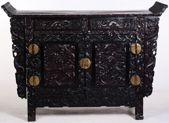 large heavily carved chinese zitan altar coffer