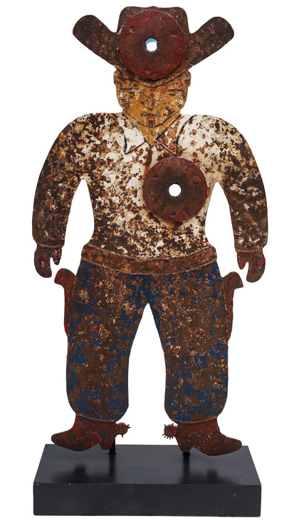Rare 53-inch ‘Shorty’ cast‑iron shooting gallery target in the form of a gunfighter, William F. Mangels (Coney Island, NY), early 20th century. Depicted in the book ‘American Vernacular’ by Maresca/Ricco.Sold for $33,000