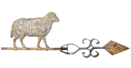 Circa-1900 zinc lightning rod weather vane in the form of a fully figural ram. Sold online for $12,430.