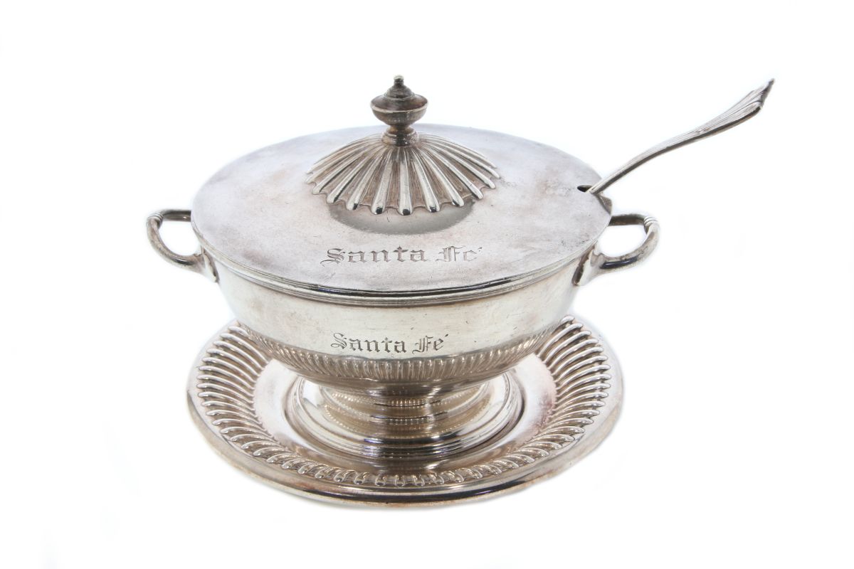 AT&SF RR SILVER TUREEN, COVER, LADLE, UNDERPLATE