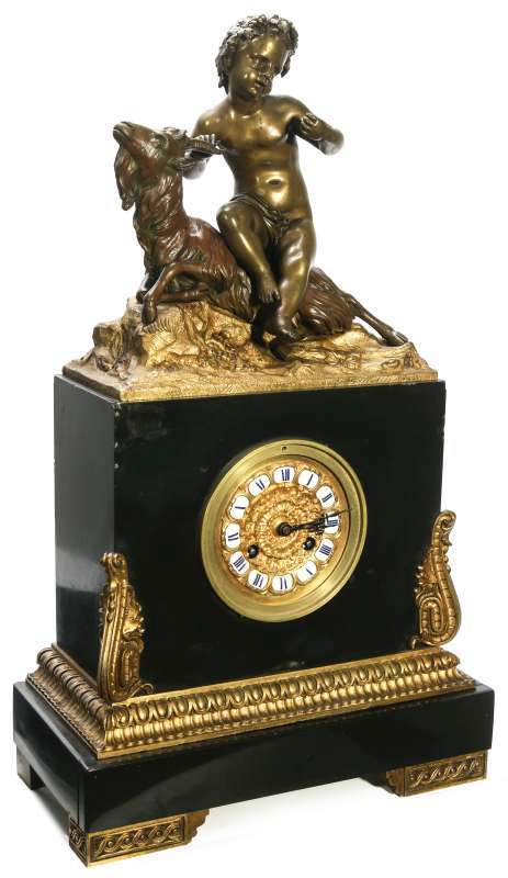 A 19TH C. GILT AND PATINATED BRONZE STATUE CLOCK