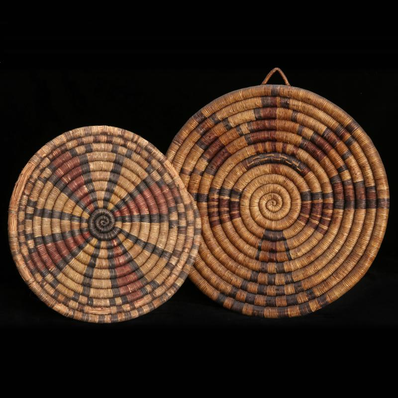 TWO HOPI COILED BASKETRY PLAQUES OR MATS