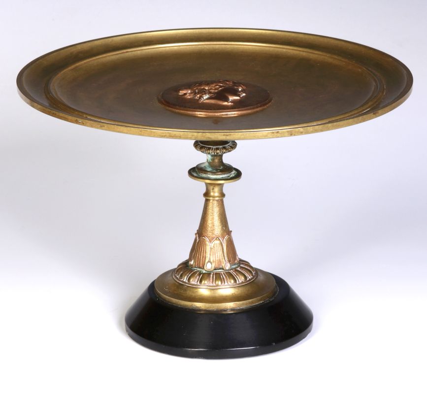 A 19TH CENTURY CLASSICAL BRONZE AND SLATE TAZZA