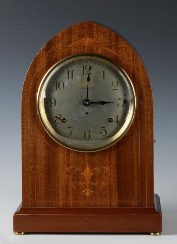 A SETH THOMAS SONORA CHIME INLAID MAHOGANY CLOCK