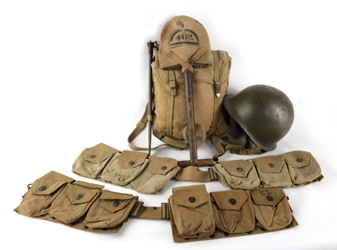 WWII US ARMY WEB BACKPACK AND AMMO BELTS