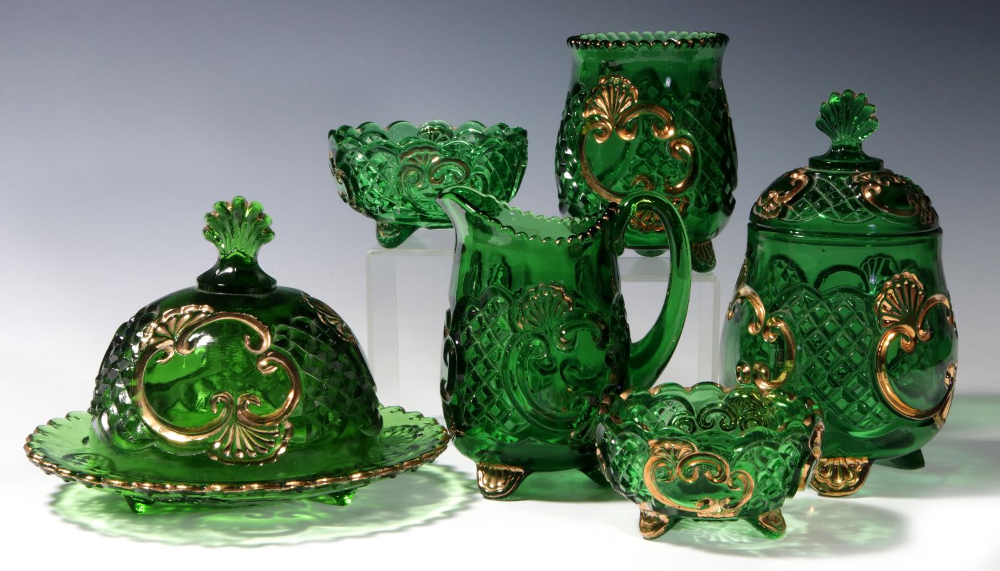 EAPG EMERALD AND GOLD CROESUS TABLE SET
