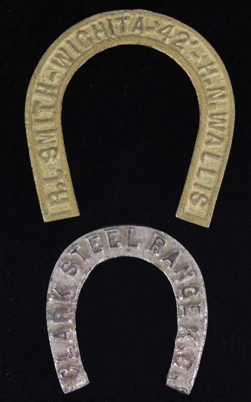 TWO KS AREA ADVERTISING HORSESHOE PAPERWEIGHTS
