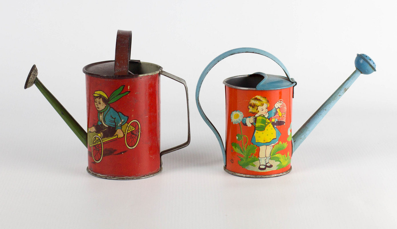 TWO TIN LITHO CHILD'S WATERING CANS