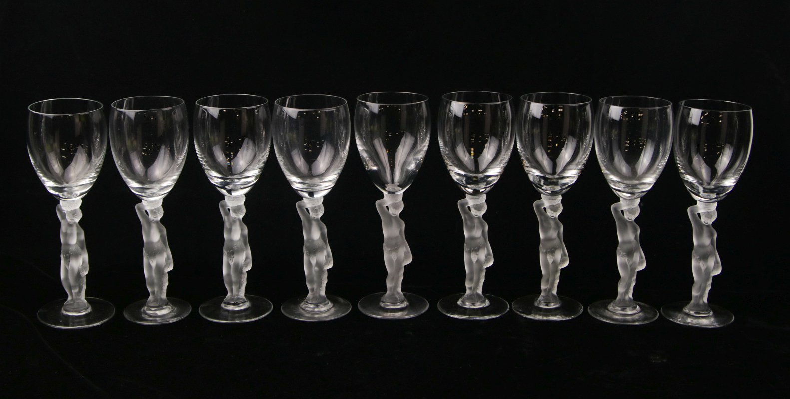 FRENCH FROSTED BACCHUS FIGURAL STEMWARE