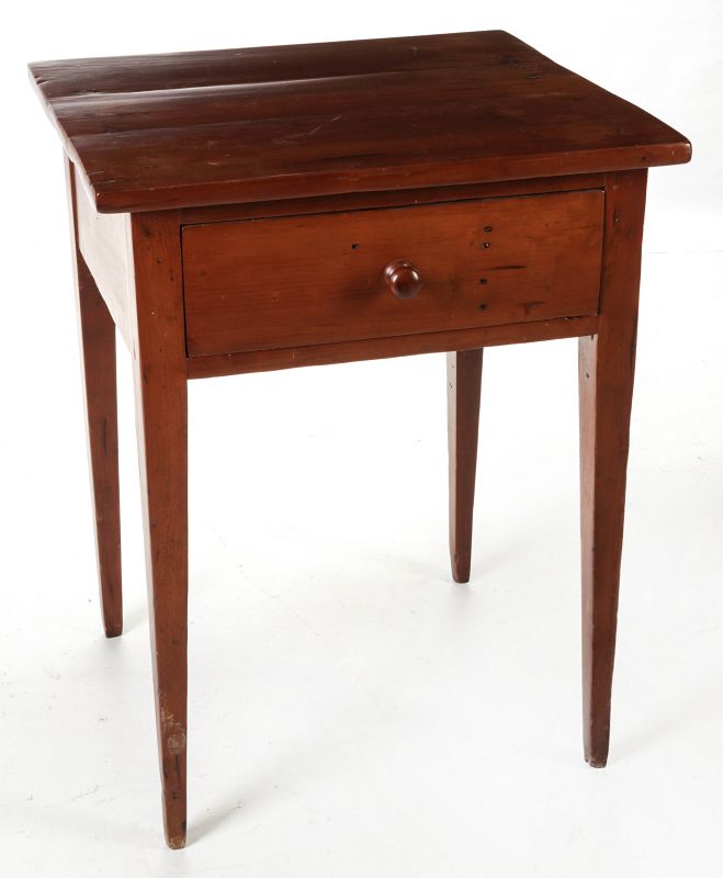 A 19TH C. COUNTRY HEPPLEWHITE CHERRY ONE DRAWER STAND