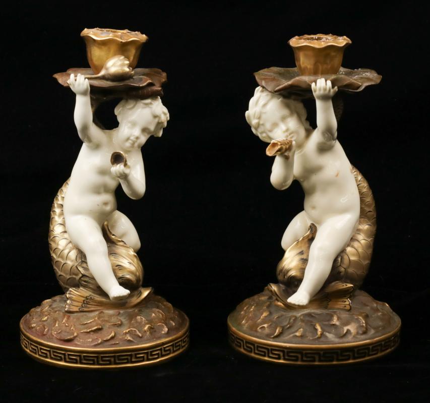 MOORE BROTHERS CHERUB FIGURAL CANDLE HOLDERS