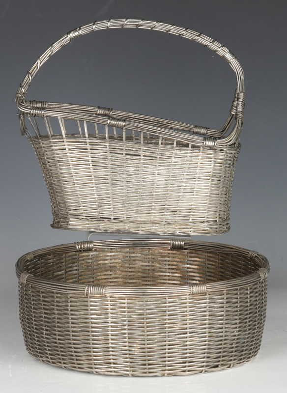 UNUSUAL FRENCH WOVEN WIRE WINE AND BREAD BASKETS