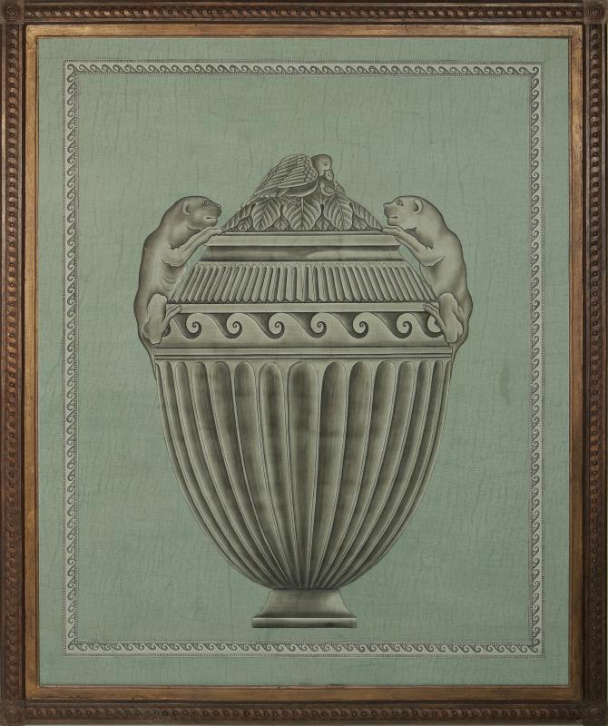 A 20TH C. PAINTING OF ARCHITECTURAL URN AFTER PIRANESI