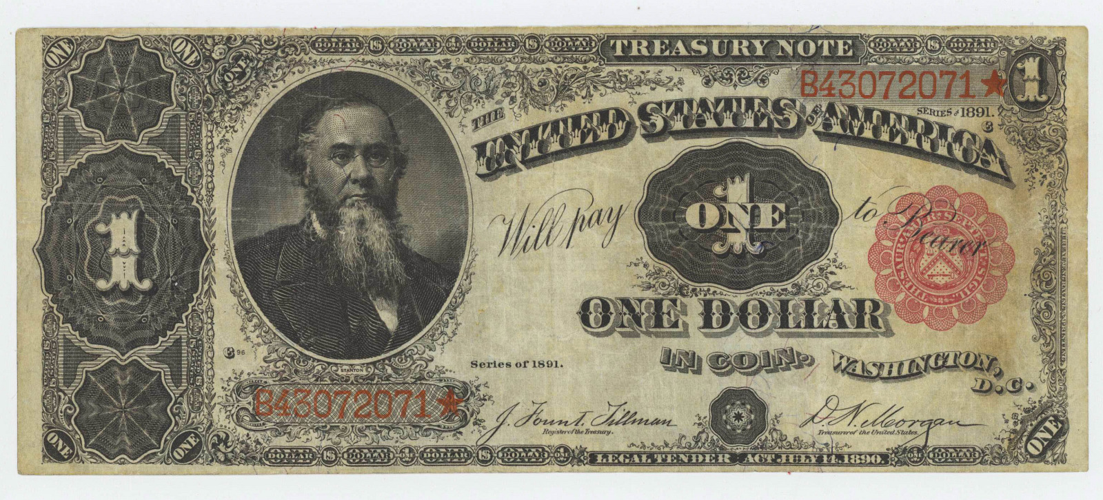 1891 STANTON ONE DOLLAR TREASURY NOTE