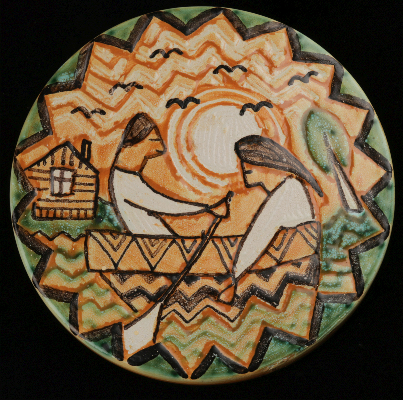 A MID 20TH C. SCANDINAVIAN HAND DECORATED ART TILE