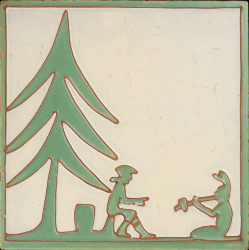 A WHEELING POTTERY CO. CARVED AND GLAZED ART TILE