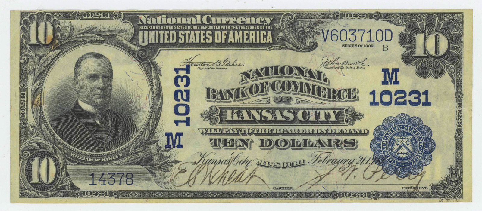 1902 TEN DOLLAR NATIONAL CURRENCY KANSAS CITY