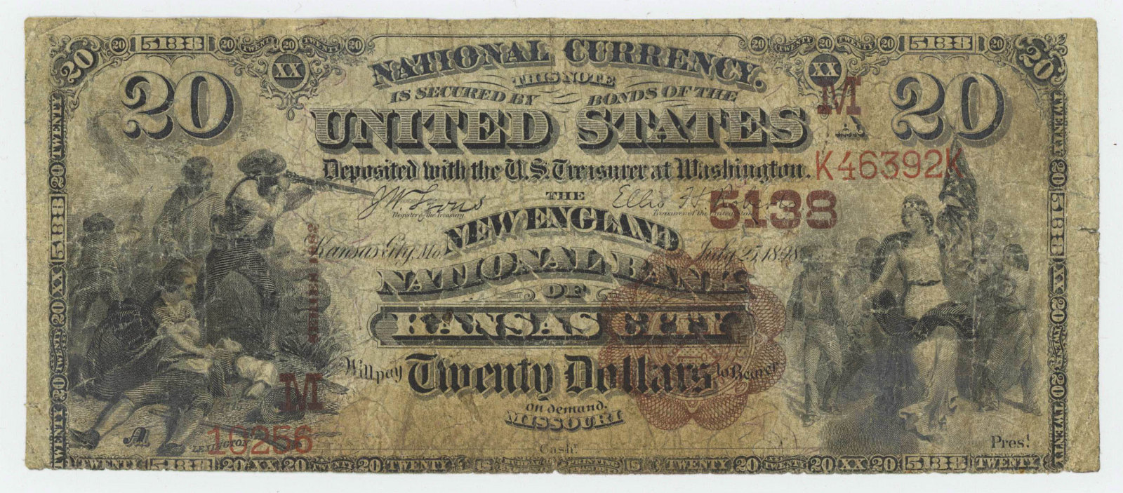 1882 TWENTY DOLLAR NATIONAL CURRENCY KANSAS CITY
