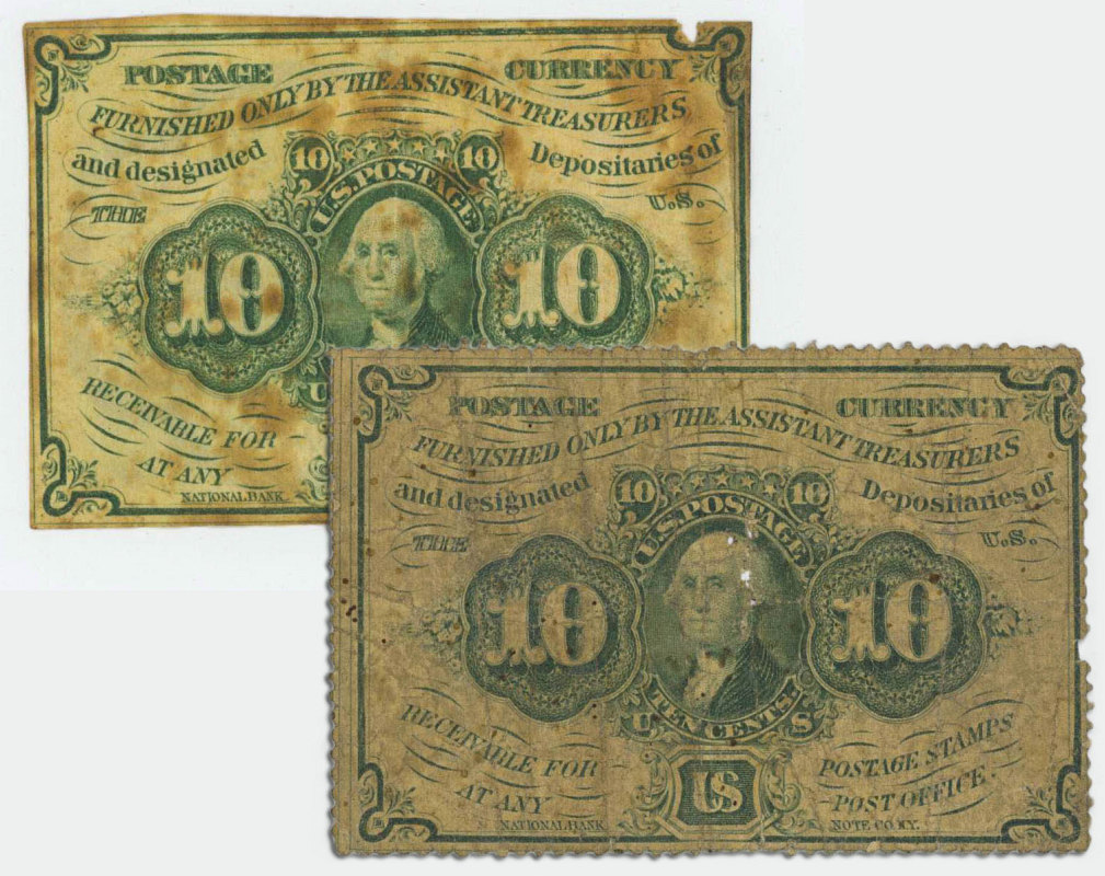 A PAIR OF TEN CENT FRACTIONAL POSTAGE CURRENCY