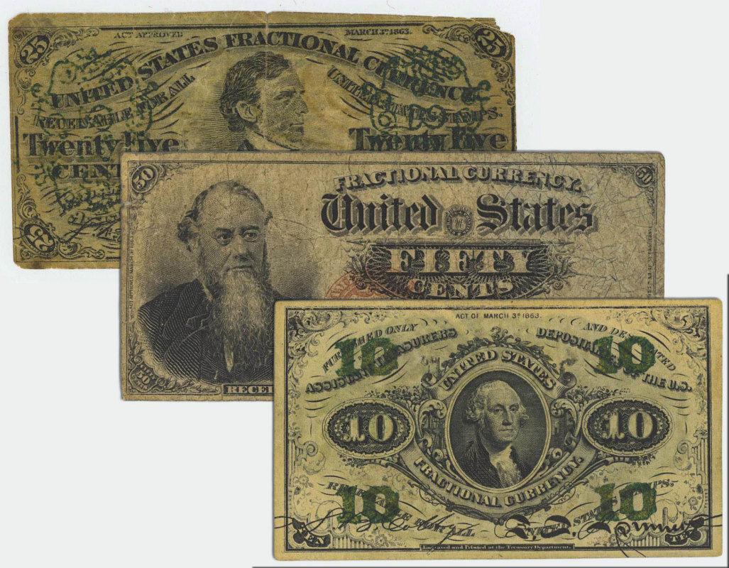 1860s FRACTIONAL CURRENCY 10 25 & 50 CENT