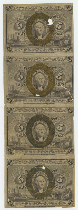 1863 FIVE CENT FRACTIONAL CURRENCY UNCUT SHEET