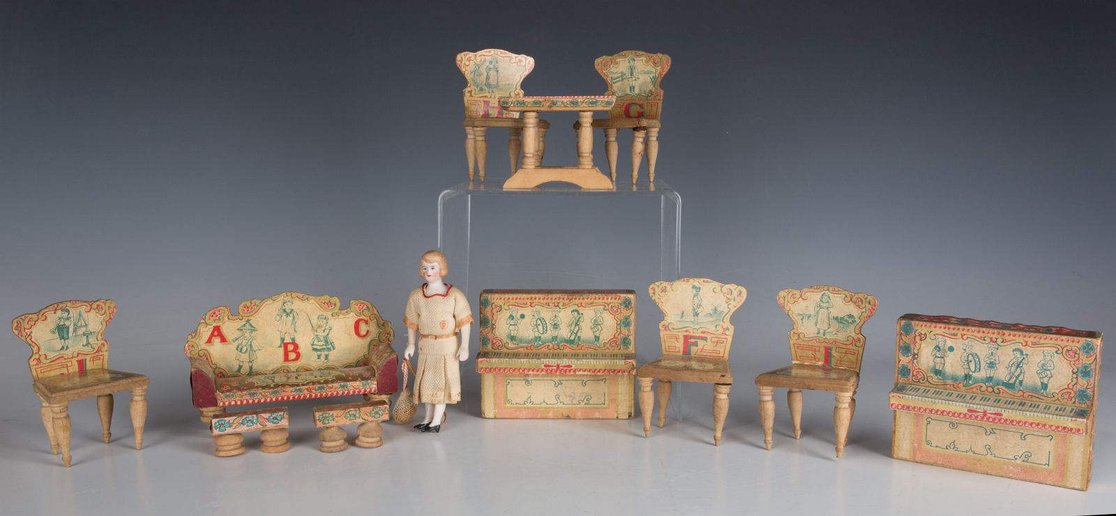 A COLLECTION OF LITHO ON WOOD DOLL FURNITURE