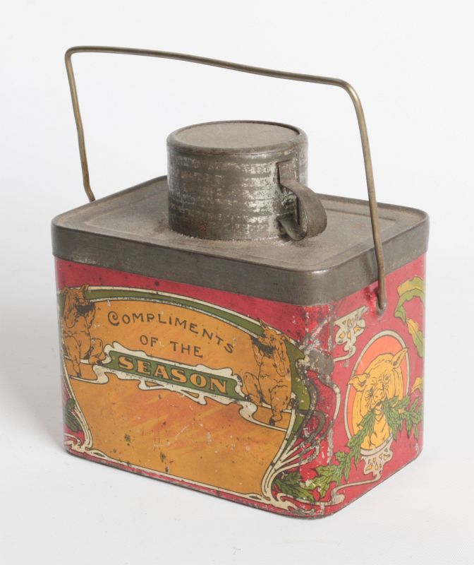 A TIN LITHO 'DINNER BUCKET' TYPE TIN WITH CUP
