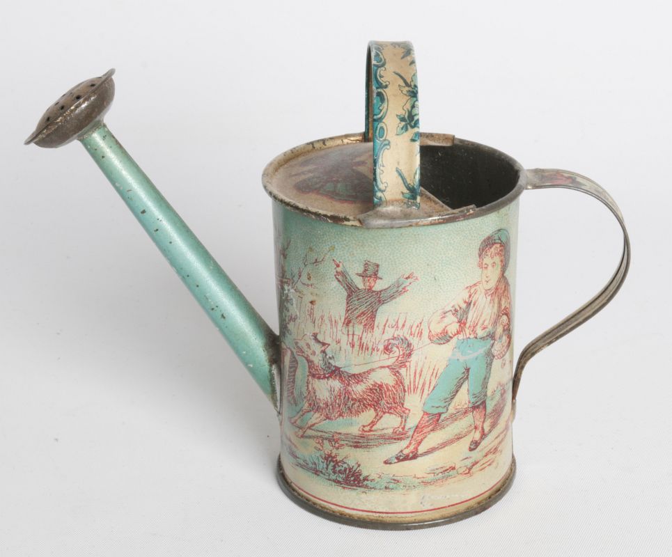 A VICTORIAN CHILD'S TIN LITHO WATERING CAN