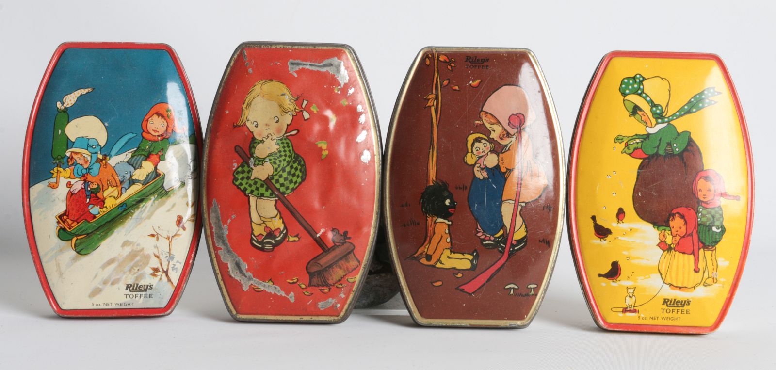 FOUR RILEY'S TOFFEE TIN LITHO TOFFEE TINS