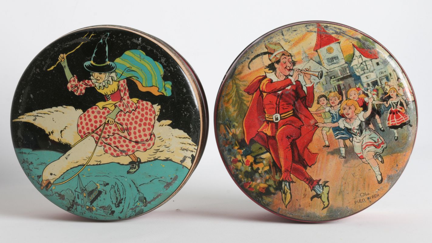 PIED PIPER AND MOTHER GOOSE LITHOGRAPHED TINS