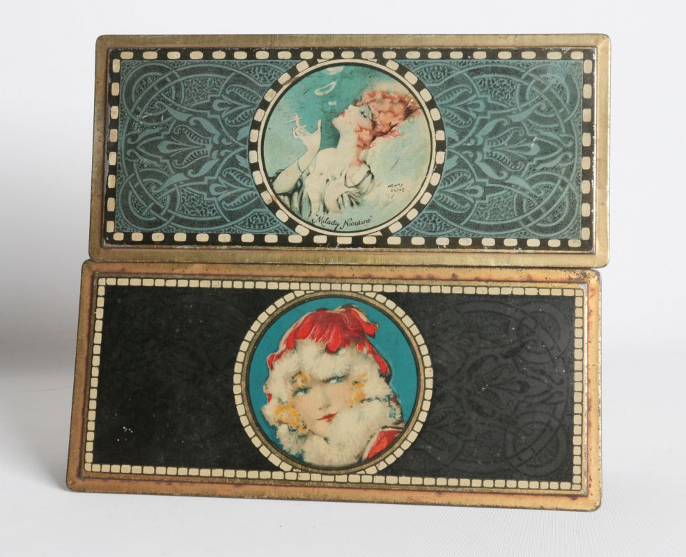 A PAIR OF HENRY CLIVE TIN LITHO HINGED TINS