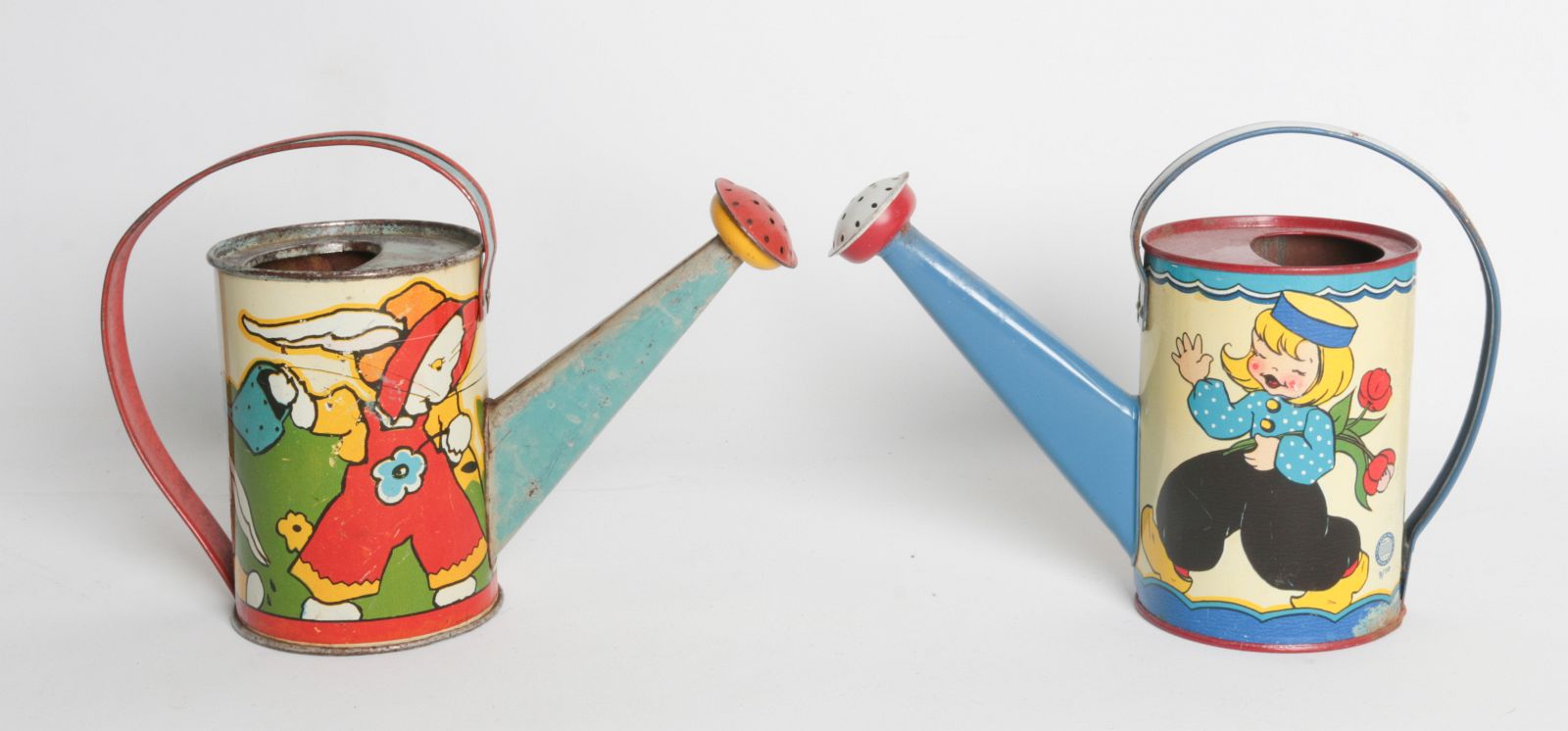 TWO ELAINE ENDO HILEMAN TIN LITHO WATERING CANS