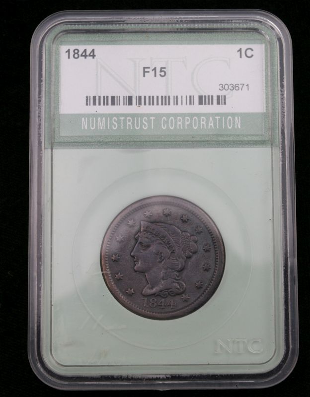 AN 1844 LARGE CENT GRADED