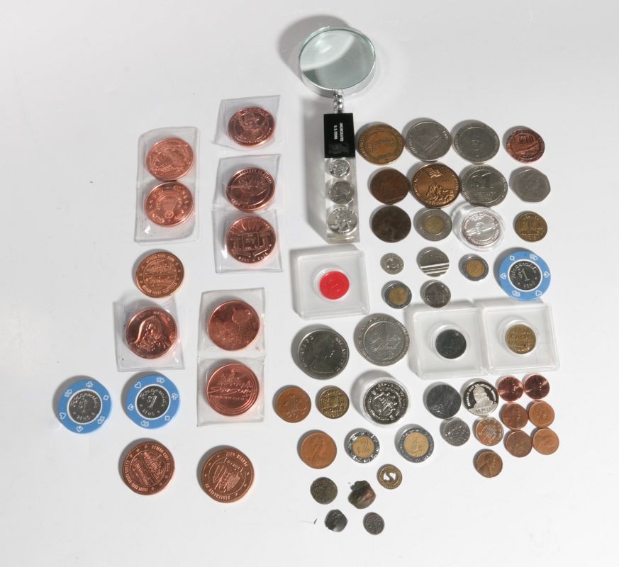 ASSORTED TOKENS, COMMEMORATIVE, FOREIGN COINS