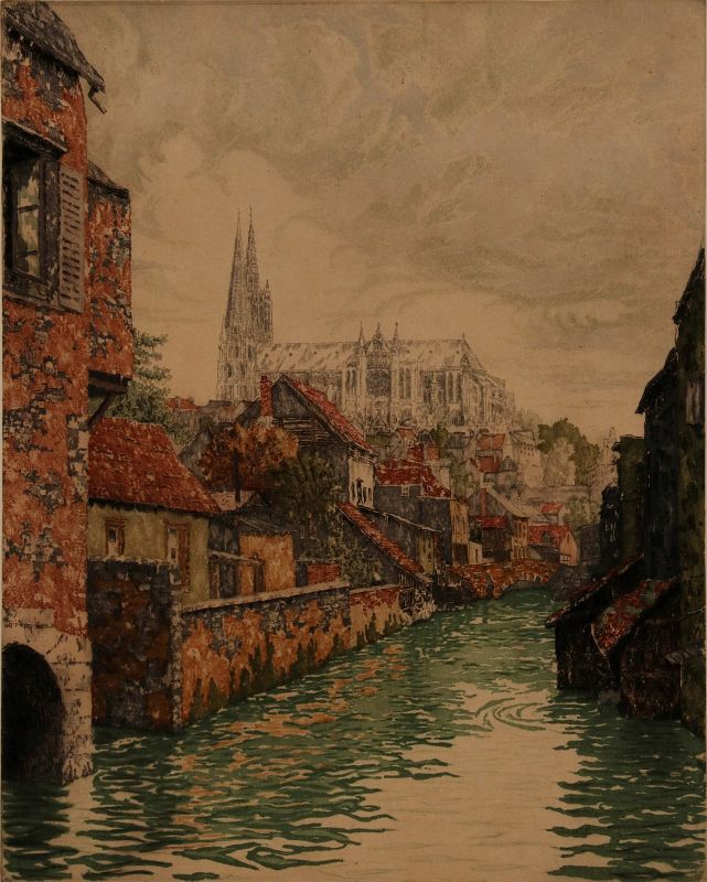 CIRCA 1920 COLOR ETCHING TITLED 'W. DE LA BROYE'