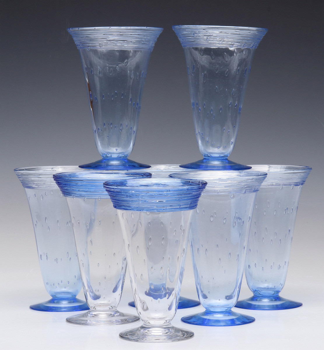 A SET OF STEUBEN ART GLASS PARFAIT GLASSES