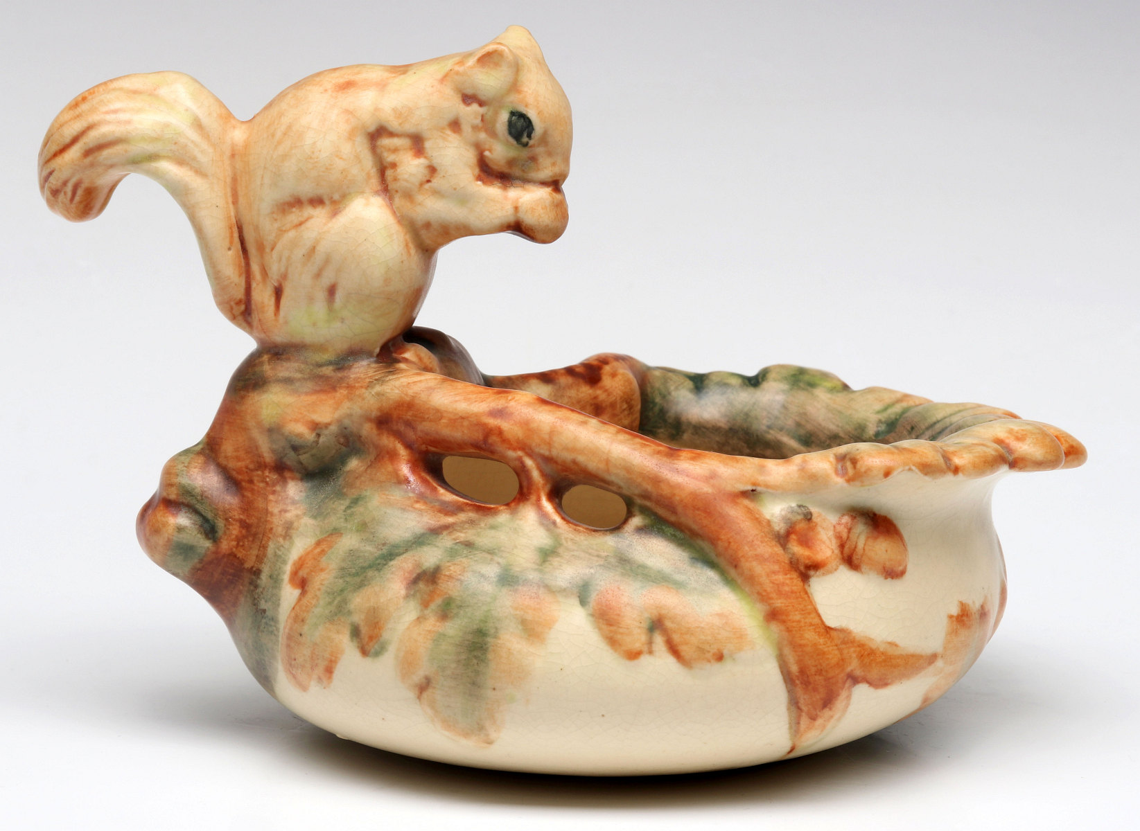WELLER 'WOODCRAFT' ART POTTERY BOWL WITH SQUIRREL