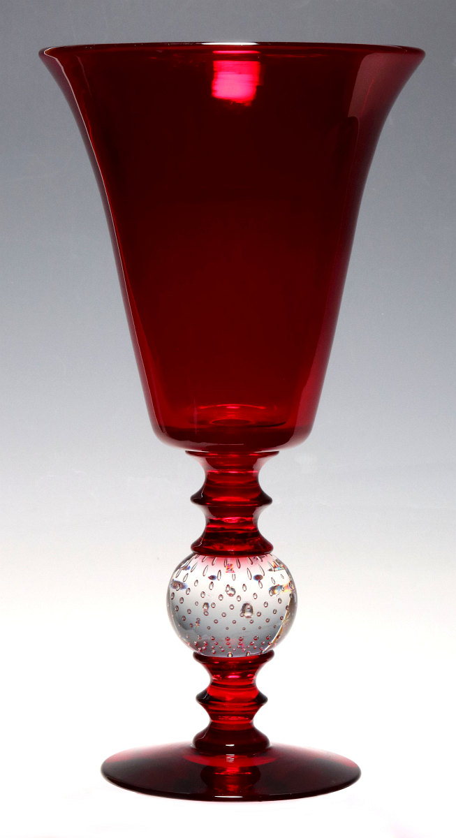 A 12-INCH RUBY PAIRPOINT VASE WITH CONTROL BUBBLE