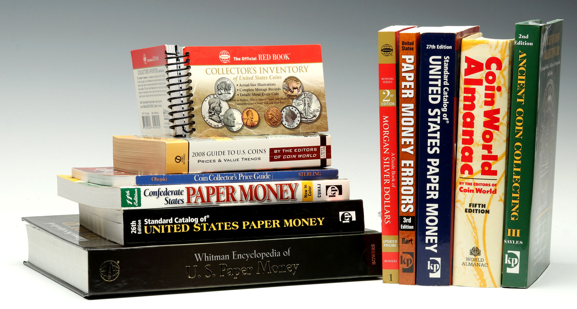 ELEVEN COIN AND PAPER MONEY COLLECTING BOOKS