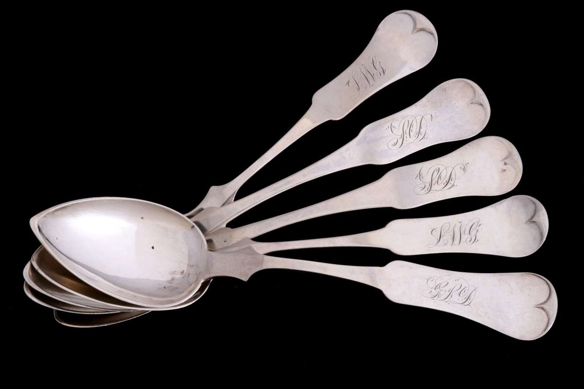 FIVE FIDDLE PATTERN MISSOURI COIN SILVER SPOONS