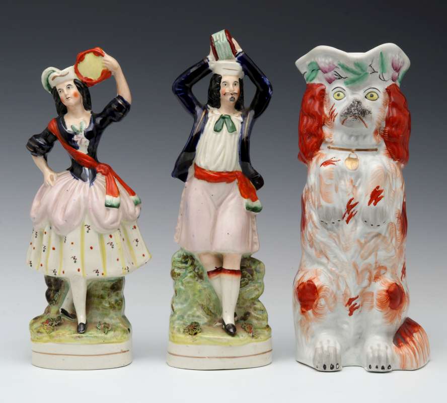 THREE 19TH C. STAFFORDSHIRE POTTERY OBJECTS