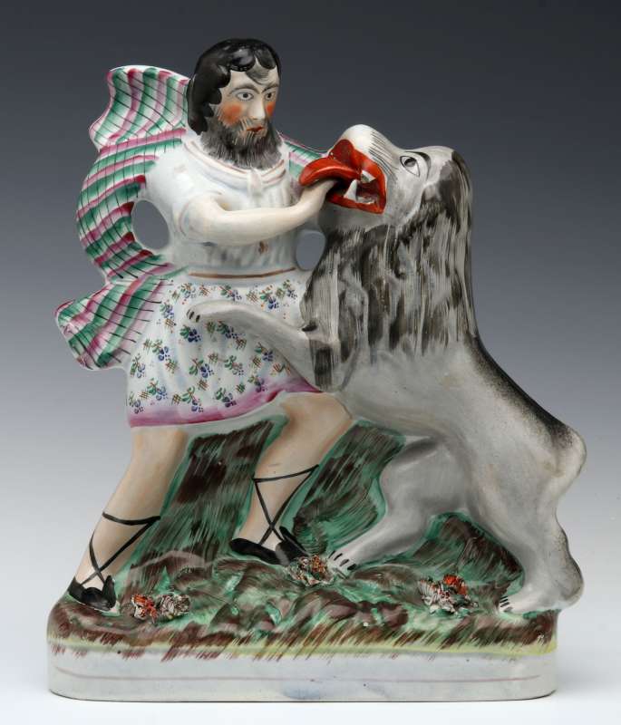 STAFFORDSHIRE POTTERY FIGURE, SAMSON AND THE LION