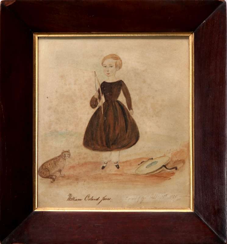 A WATERCOLOR PORTRAIT OF YOUNG MAN WITH CAT, 1825