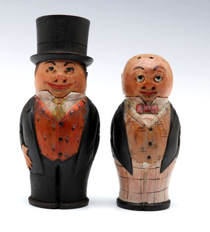 ANRI CARVED WOOD CHARACTER FIGURE SHAKERS