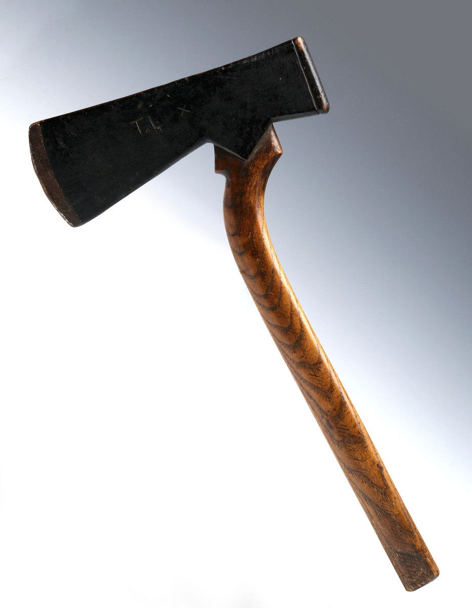 A CARVED, PAINTED FOLK ART FRATERNAL CEREMONY AXE