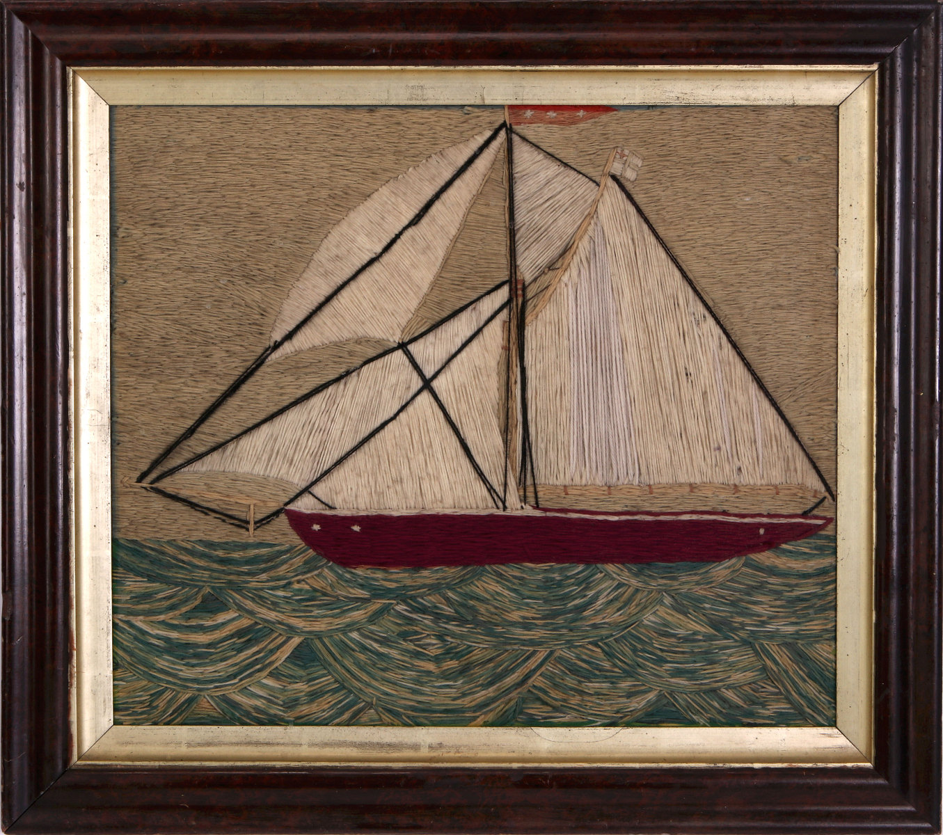 A 19TH C. SAILOR'S 'WOOLY' WOOL WORK SHIP PICTURE