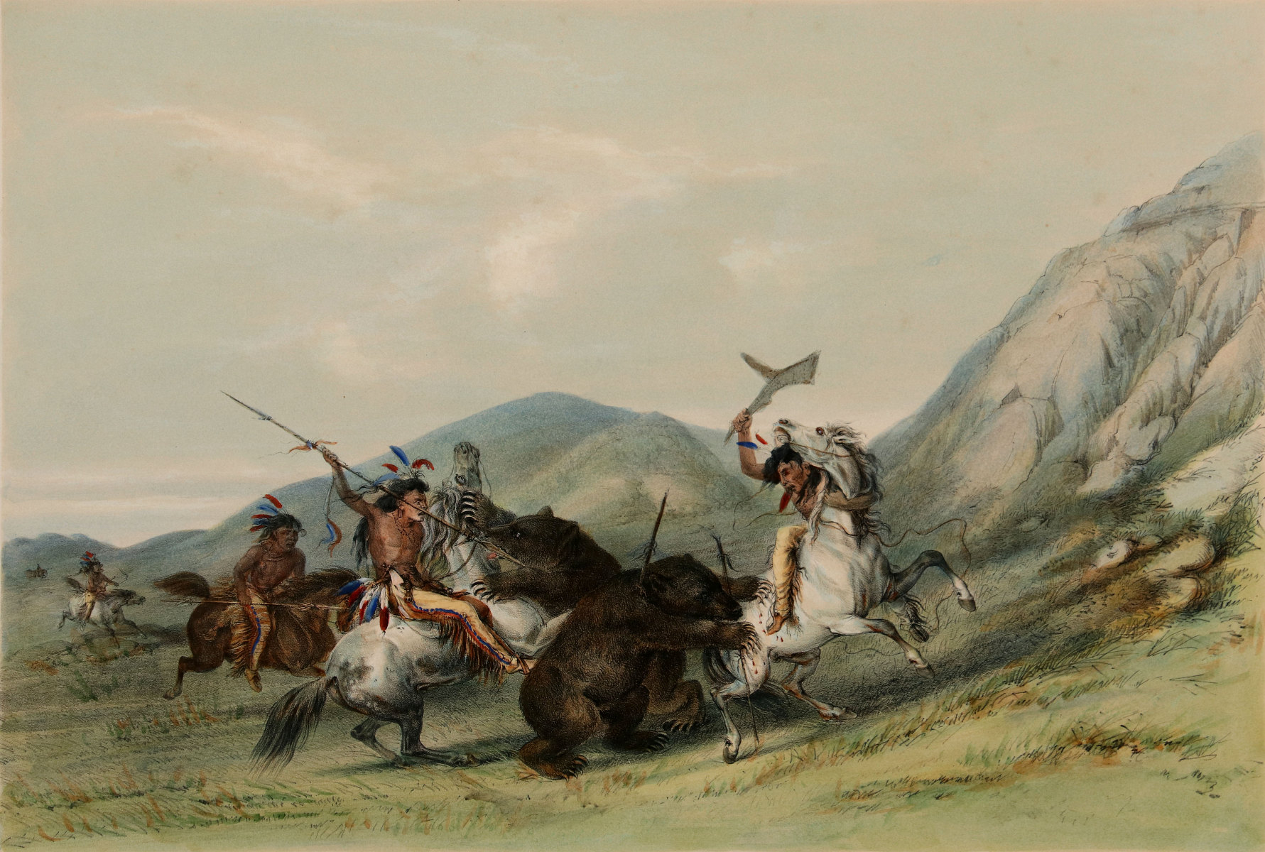 AFTER GEORGE CATLIN, ATTACKING THE GRIZZLY BEAR