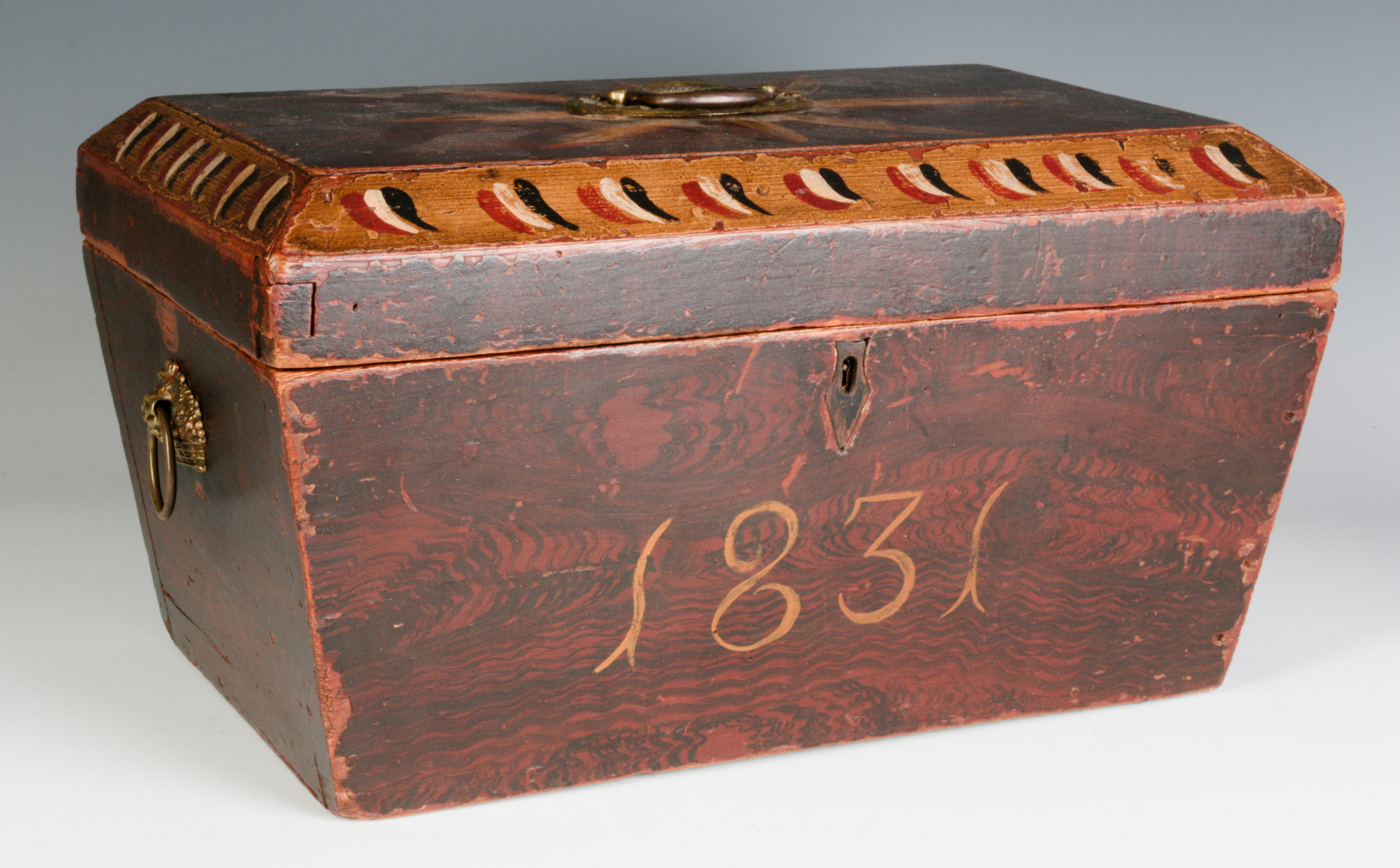 A NICE GRAIN PAINTED DOCUMENT BOX DATED 1831