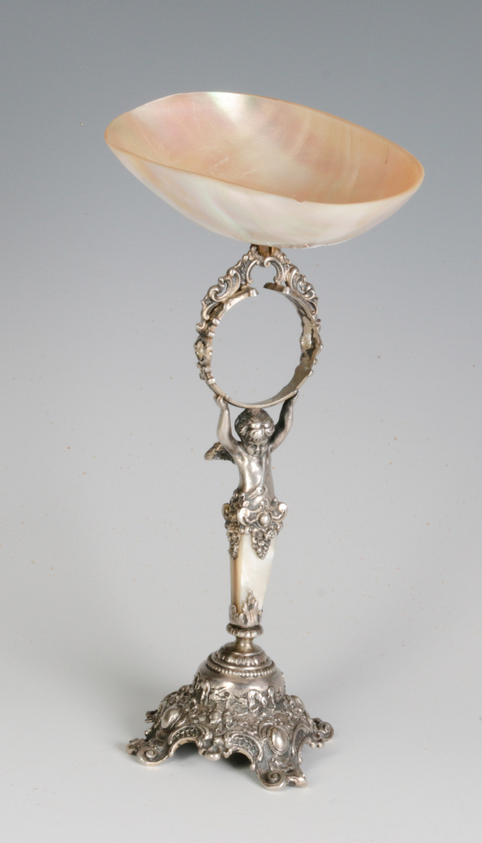 A 19C. FRENCH 800 SILVER & SHELL NAPKIN RING STAND