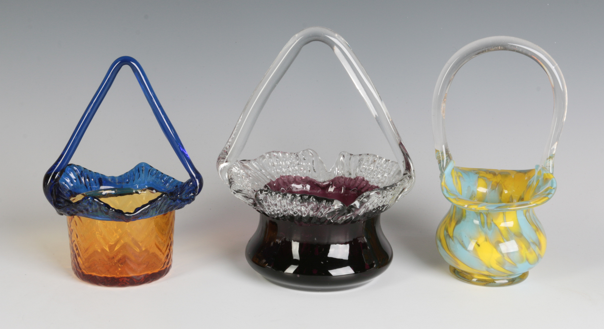 THREE CZECHOSLOVAKIAN ART GLASS BASKETS